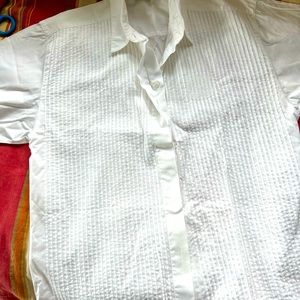 White PinTuck Front, Short Sleeve Blouse.